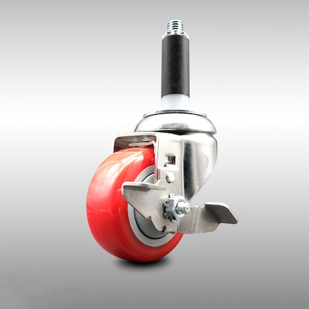 Service Caster 3.5 Inch 316SS Red Polyurethane Swivel 7/8 Inch Expanding Stem Caster Brake SCC-SS316EX20S3514-PPUB-RED-TLB-78